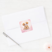 Cute Puppy Hugging Teddy Bear Square Sticker (Umschlag)