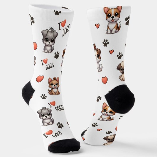 Cute Puppy I Love Dogs Pattern Crew Socks Socken (Gewinkelt)