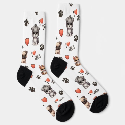 Cute Puppy I Love Dogs Pattern Crew Socks Socken (Rechts)