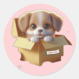 Cute Puppy in a Gift Box Sticker | Kawaii Sticker