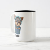 Cute Puppy in a Pocket Two-Tone Coffee Mug Zweifarbige Tasse (Vorderseite Links)