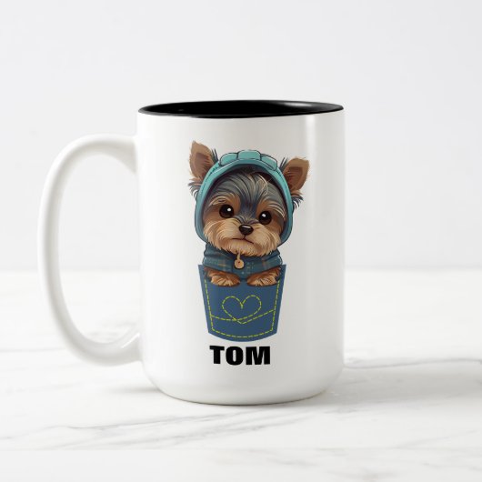 Cute Puppy in a Pocket Two-Tone Coffee Mug Zweifarbige Tasse (Links)