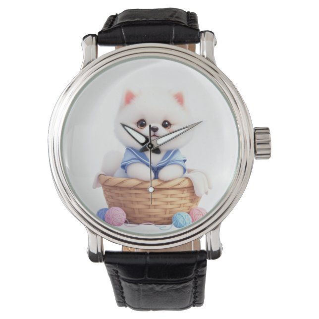 Cute Puppy in Basket eWatch Watch Armbanduhr (Vorderseite)