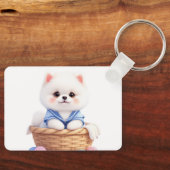 Cute Puppy in Basket Keychain Schlüsselanhänger (Vorderseite)