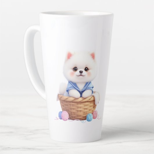 Cute Puppy in Basket Latte Mug Milchtasse (Linke Ecke)