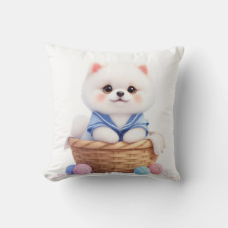 Cute Puppy in Basket Throw Pillow Kissen