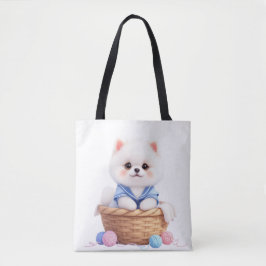 Cute Puppy in Basket Tote Tasche