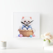 Cute Puppy in Basket Wall Clock Quadratische Wanduhr (Zuhause)