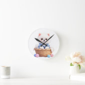Cute Puppy in Basket Wall Clock Runde Wanduhr (Zuhause)