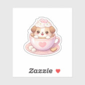 Cute Puppy in Coffee Cup Kawaii Sticker (Blatt)