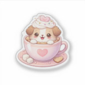Cute Puppy in Coffee Cup Kawaii Sticker (Vorderseite)