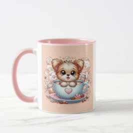Cute Puppy in Coffee Cup with Hearts Tasse