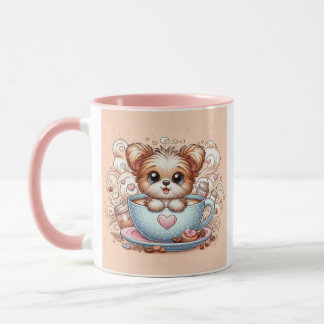 Cute Puppy in Coffee Cup with Hearts Tasse