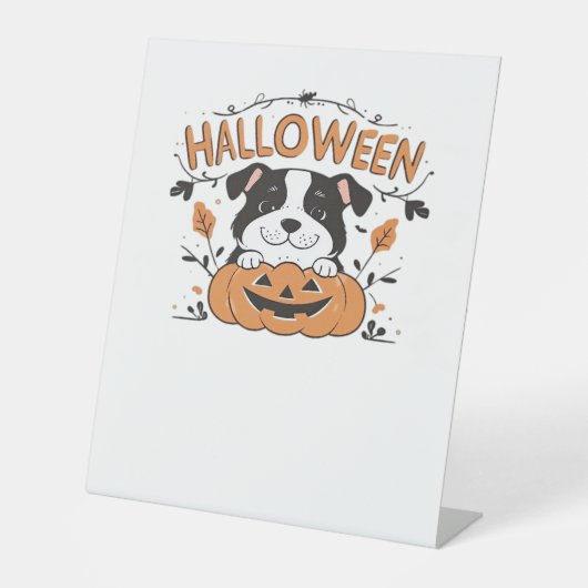 Cute Puppy in Pumpkin � Halloween Dog Illustration Sockelschild (Vorderseite)