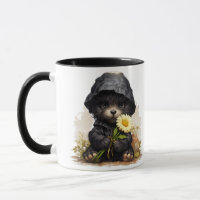 Cute Puppy in Raincoat with Daisy Flower Coffee 