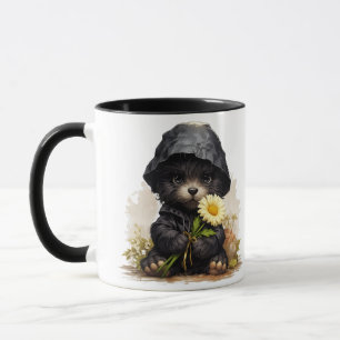 Cute Puppy in Raincoat with Daisy Flower Coffee  Tasse
