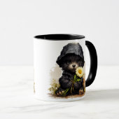 Cute Puppy in Raincoat with Daisy Flower Coffee Tasse (VorderseiteRechts)