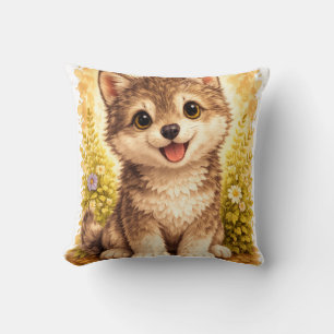 Cute Puppy Kawaii Dog Woodland Animal Nursery Deco Kissen