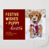 Cute Puppy Kisses Christmas Folien Feiertagskarte (Vorderseite)