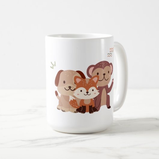 Cute Puppy Monkey Fox Mug Kaffeetasse (VorderseiteRechts)