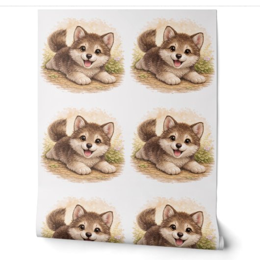 Cute Puppy Pattern Wallpaper Nursery Kids Tapete (Abrollen)