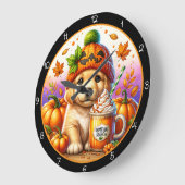 Cute Puppy Pumpkin Season Fall Theme Große Wanduhr (Winkel)