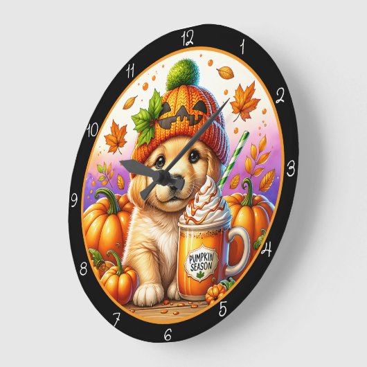 Cute Puppy Pumpkin Season Fall Theme Große Wanduhr (Winkel)