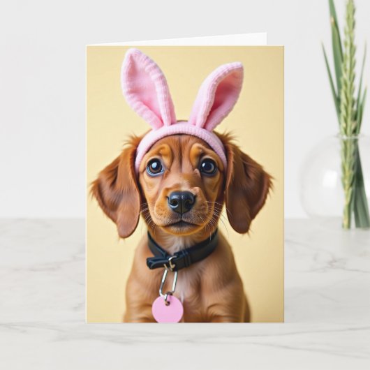 Cute Puppy Rabbit Ears Photo Card Karte (Vorderseite)