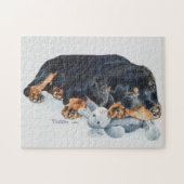 cute puppy rottweiler cuddling teddy bear puzzle (Horizontal)