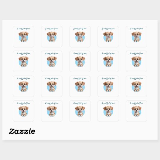 Cute Puppy Square Stickers with Custom Text (Blatt)