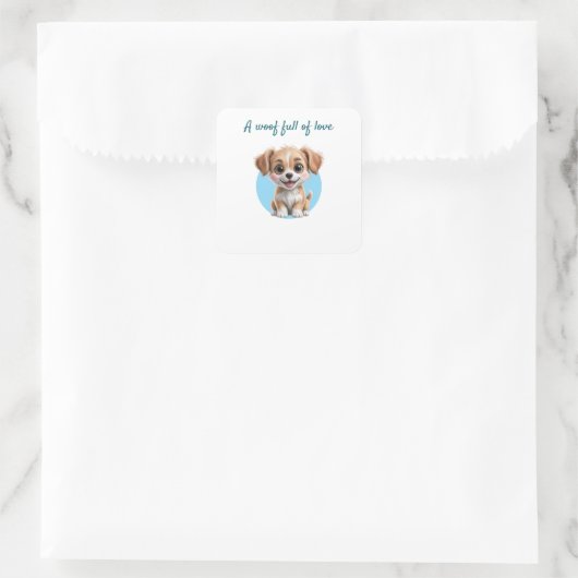Cute Puppy Square Stickers with Custom Text (Tasche)