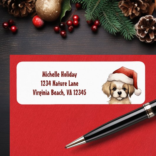 Cute Puppy Wearing Santa Hat Dog Christmas Address