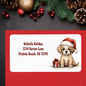 Cute Puppy Wearing Santa Hat Dog Christmas Address Adressaufkleber