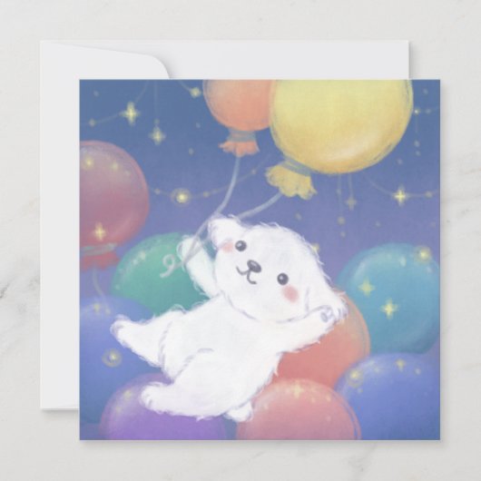 Cute Puppy with Balloons & Stars Einladung (Vorderseite)