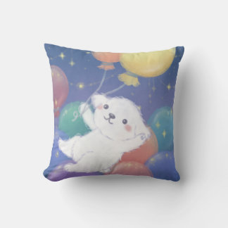 Cute Puppy with Balloons & Stars Kissen