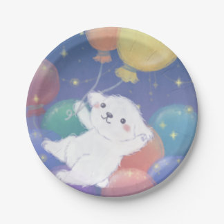 Cute Puppy with Balloons & Stars Pappteller