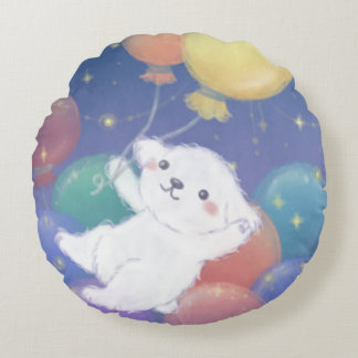 Cute Puppy with Balloons & Stars Rundes Kissen