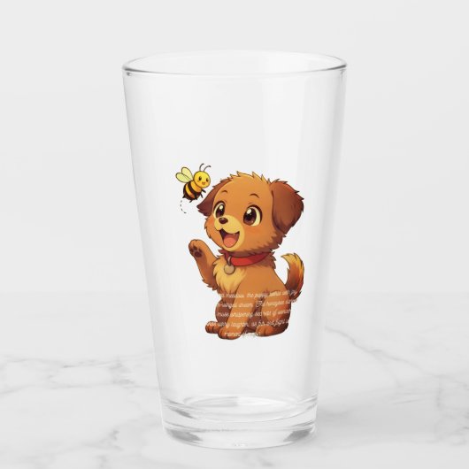 Cute Puppy with Bee Cartoon Drinking Glass Glas (Vorderseite)