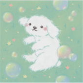 Cute Puppy with Bubbles and Flowers Aufkleber (Vorderseite)