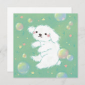 Cute Puppy with Bubbles and Flowers Einladung (Vorne/Hinten)