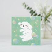 Cute Puppy with Bubbles and Flowers Einladung (Stehend Vorderseite)