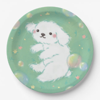 Cute Puppy with Bubbles and Flowers Pappteller