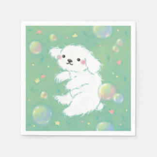 Cute Puppy with Bubbles and Flowers Serviette