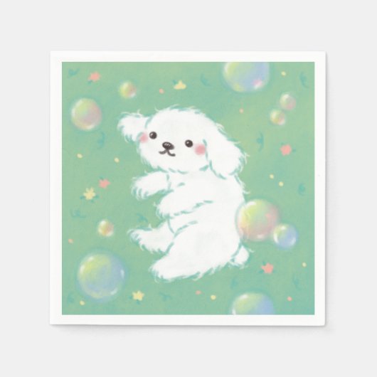 Cute Puppy with Bubbles and Flowers Serviette (Vorderseite)