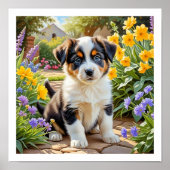 Cute Puppy with Flowers Poster (Vorne)