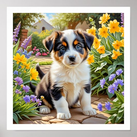 Cute Puppy with Flowers Poster (Vorne)
