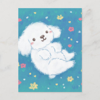 Cute Puppy with Flowers Postkarte