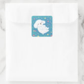 Cute Puppy with Flowers Quadratischer Aufkleber (Tasche)