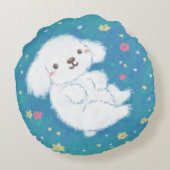 Cute Puppy with Flowers Rundes Kissen (Rückseite)