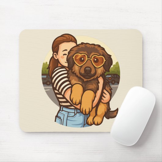 Cute Puppy with Heart Sunglasses Mousepad (Mit Mouse)